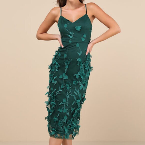 Lulus Dresses & Skirts - Lulus Limitless Adoration Emerald 3d Floral Embroidered Midi dress